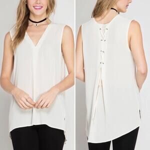 * A675 • Lace-Up Back Sleeveless V-Neck Top
